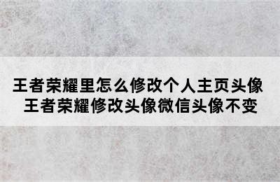 王者荣耀里怎么修改个人主页头像 王者荣耀修改头像微信头像不变